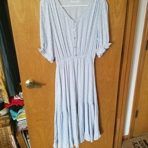 Bohme Light Blue Floral Tiered Ruffle Midi Dress